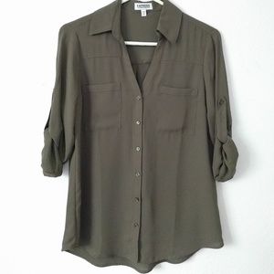 Express Portofino Button Down Shirt Olive Green